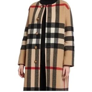 Burberry Women Tisbury Exploded Check Reversible Wool Coat Jacket Black Beige